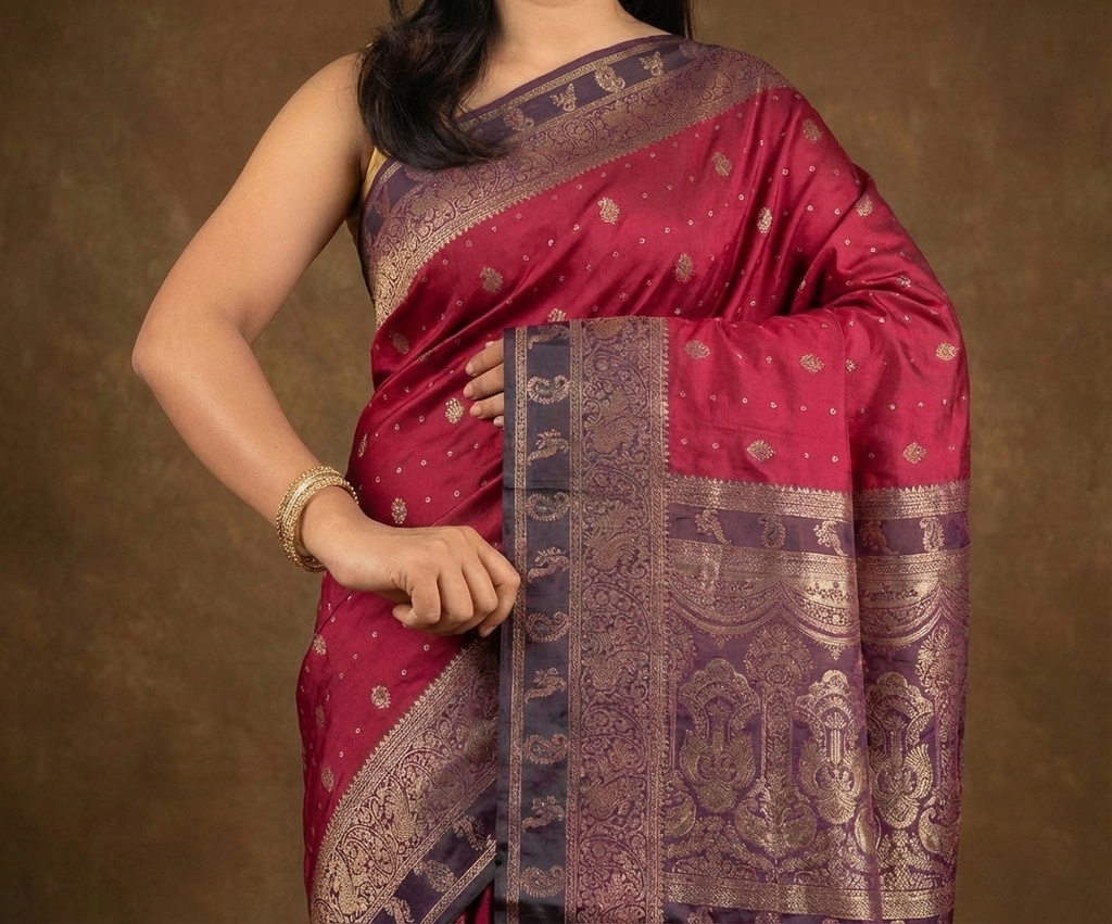 Vibrant Rani Pink Resham Silk Saree with Royal Zari Border