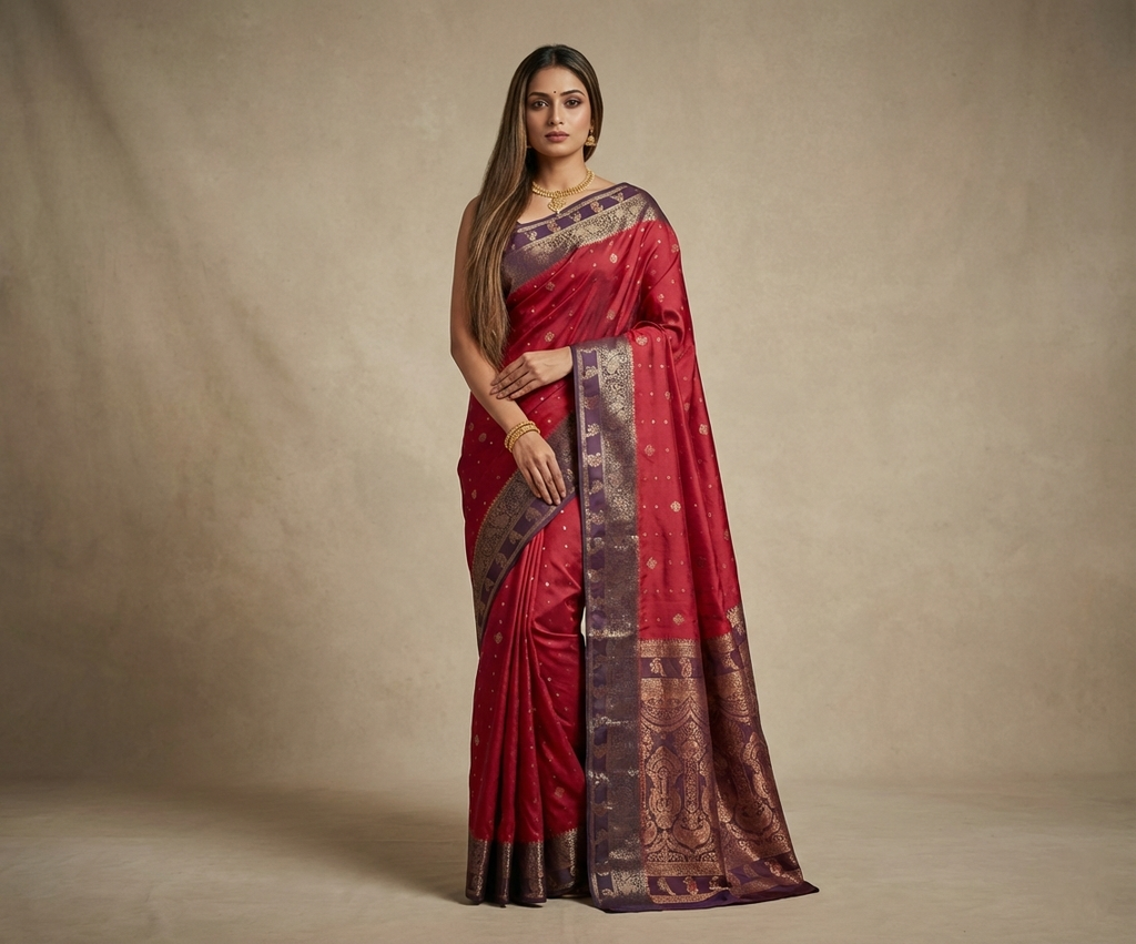 Vibrant Rani Pink Resham Silk Saree with Royal Zari Border