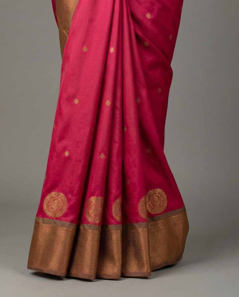 Rani Pink & Copper Paithani Soft Silk Saree