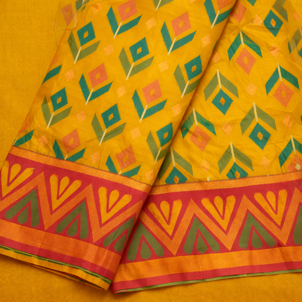 PIK-004 – Sunshine Yellow & Orange Pochampally Ikkat Silk Saree