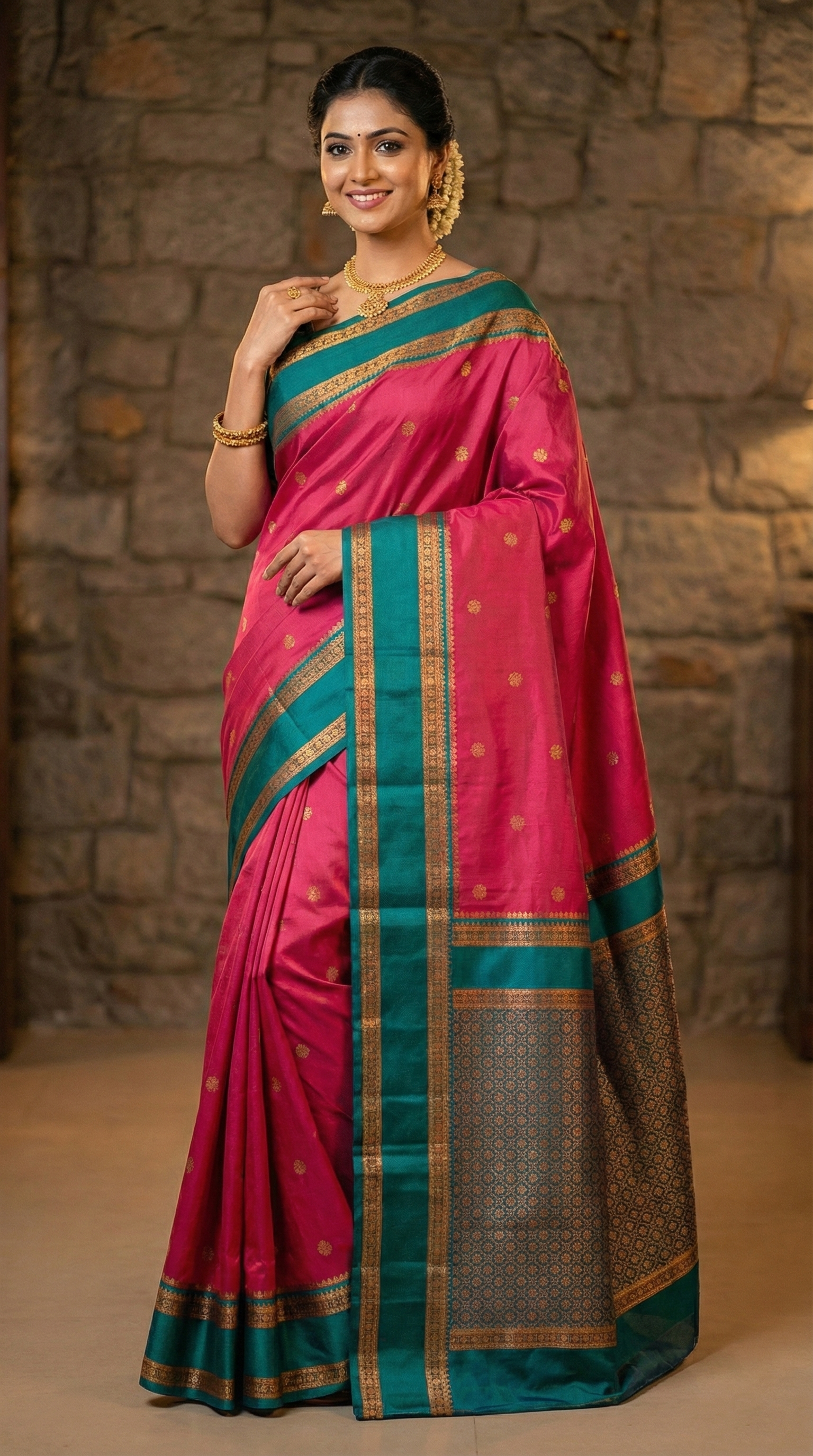 Rani Pink & Green Narayan Peth Soft Silk Saree