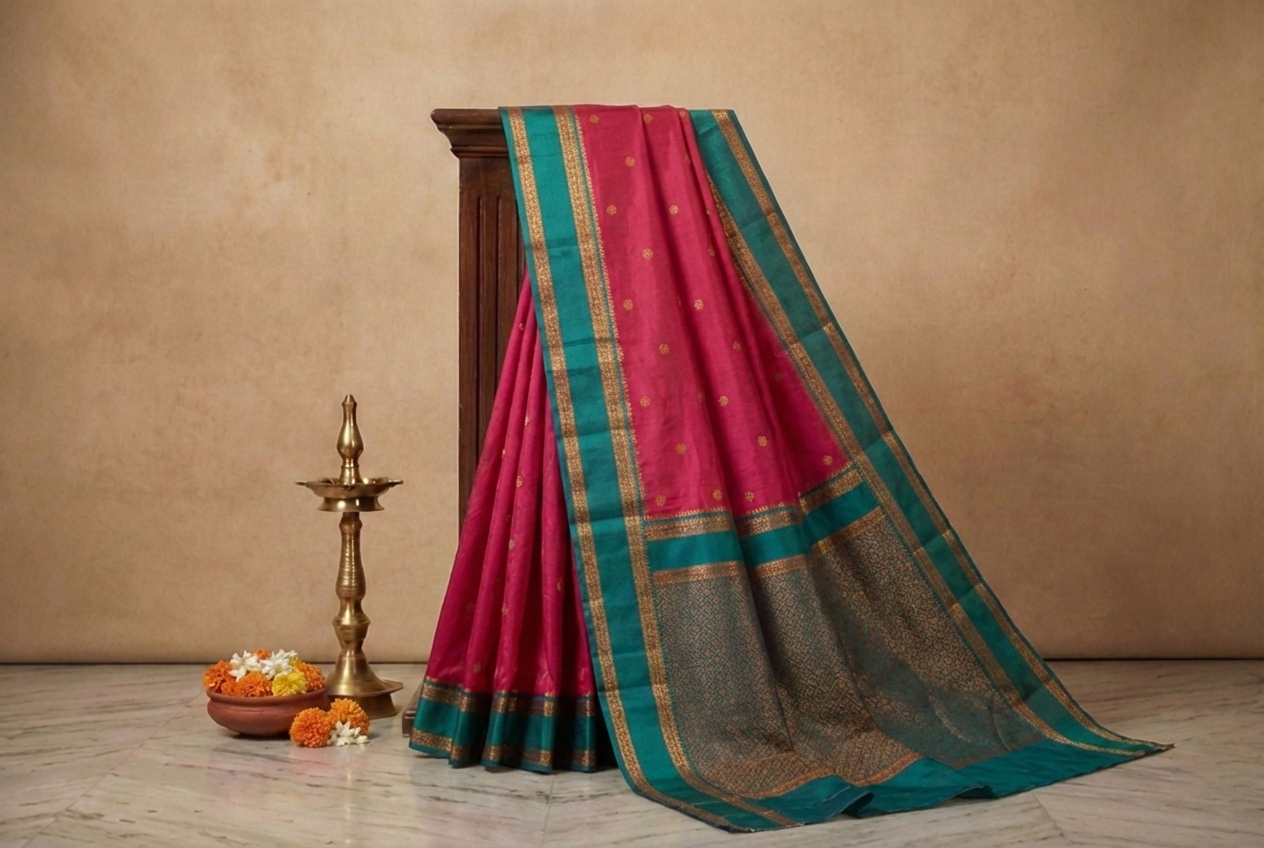 Rani Pink & Green Narayan Peth Soft Silk Saree