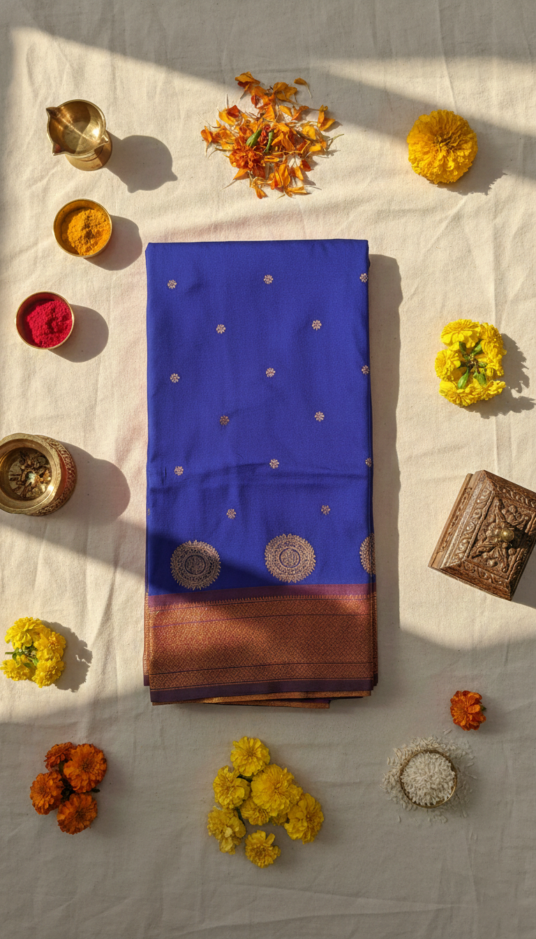 Royal Blue & Copper Paithani Soft Silk Saree