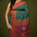 Emerald Green & Copper Pochampally Ikkat Silk Saree