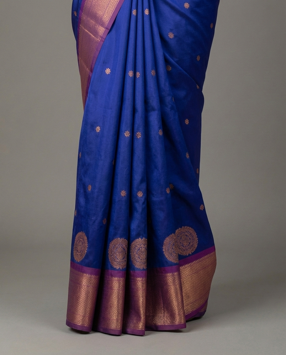 Royal Blue & Copper Paithani Soft Silk Saree