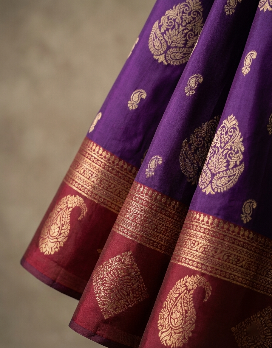 Royal Purple & Red Resham Silk Saree With Zari Work - No. AA2602