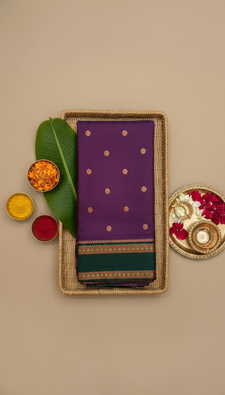 Royal Purple & Green Narayan Peth Soft Silk Saree