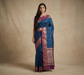 Majestic Royal Blue Resham Silk Saree with Purple Zari Border