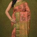 PI 06 Orange & Green Zari Floral Silk Saree