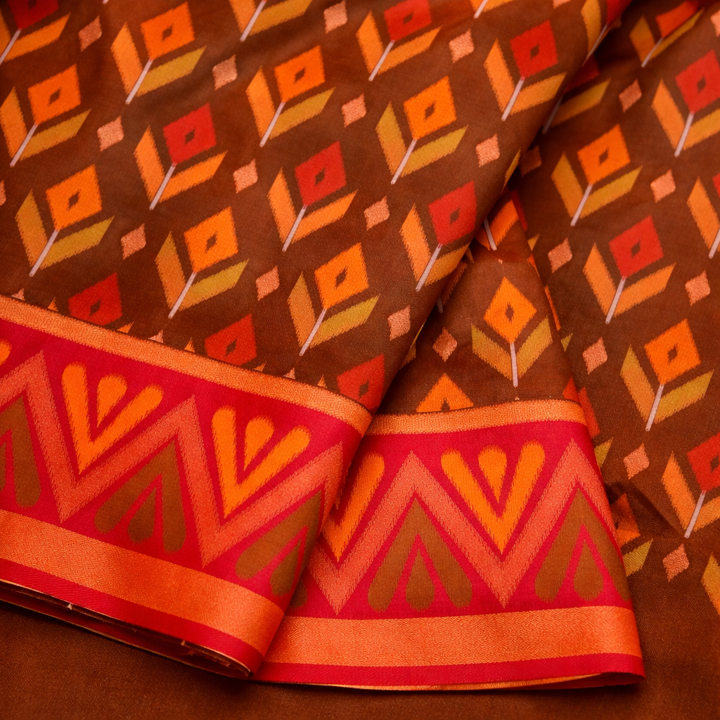 PIK-006 – Classic Brown & Red Pochampally Ikkat Silk Saree