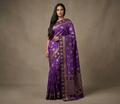 Royal Purple Resham Silk Saree With Gold Zari Border - No. AA2602