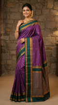 Royal Purple & Green Narayan Peth Soft Silk Saree