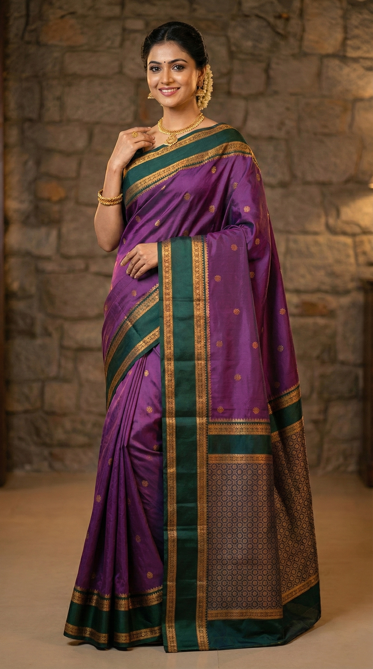 Royal Purple & Green Narayan Peth Soft Silk Saree