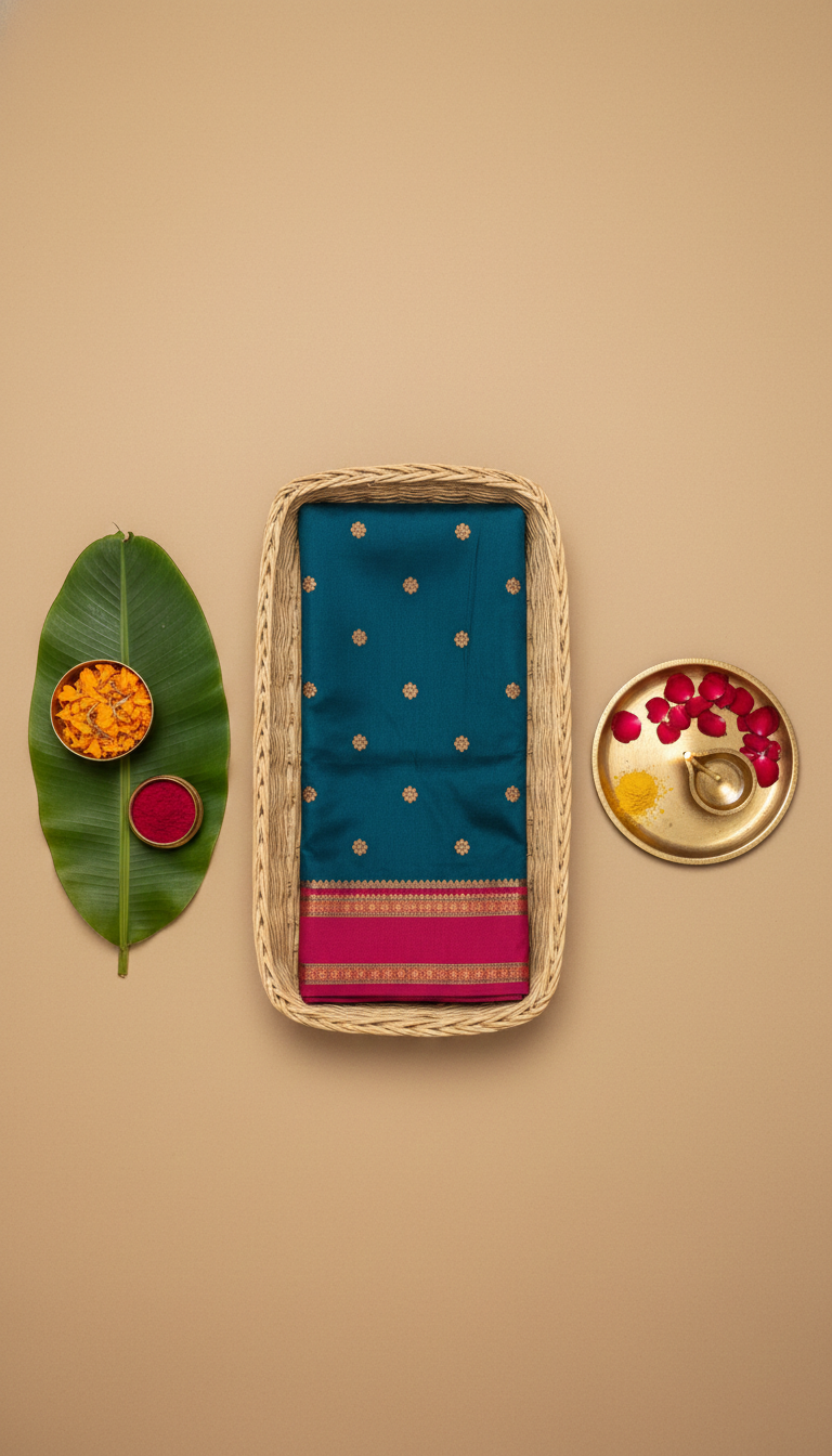 Deep Teal & Pink Narayan Peth Soft Silk Saree