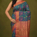 PI 05 Classic Teal & Red Zari Floral Silk Saree