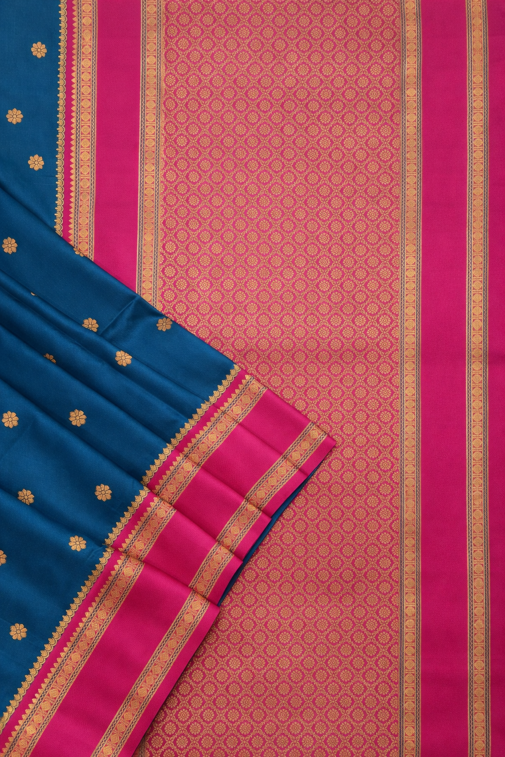 Deep Teal & Pink Narayan Peth Soft Silk Saree
