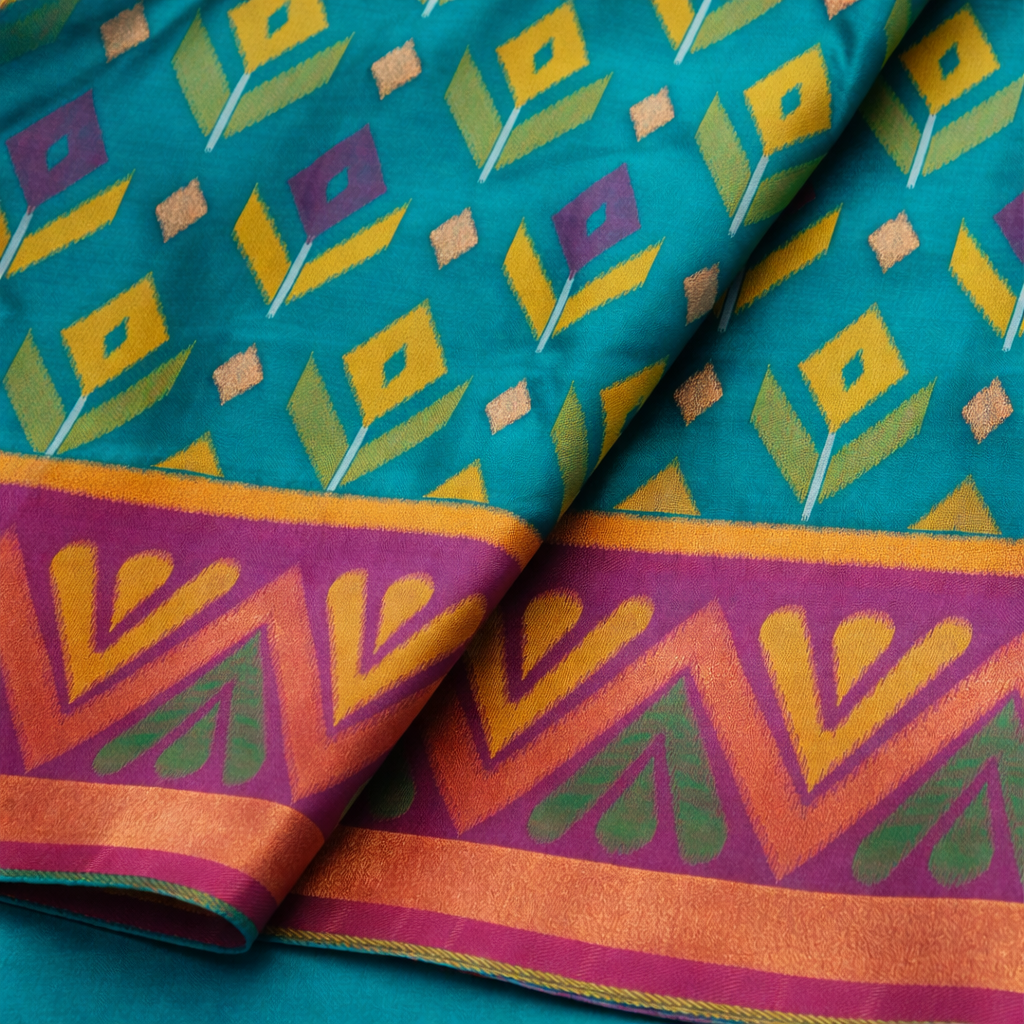 PIK-007 – Turquoise Blue & Purple Pochampally Ikkat Silk Saree