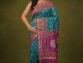 PIK-007 – Turquoise Blue & Purple Pochampally Ikkat Silk Saree