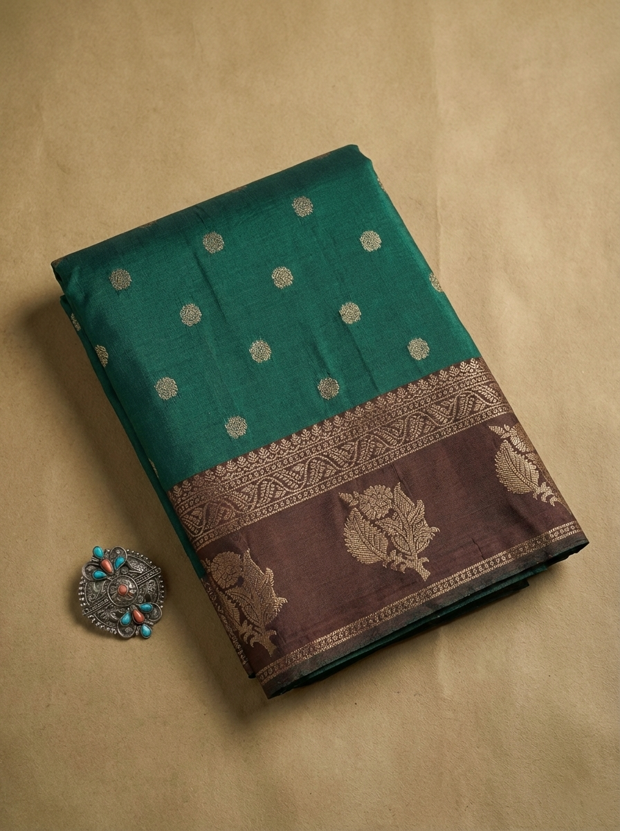 Elegant Bottle Green Resham Silk Saree with Antique Zari Border