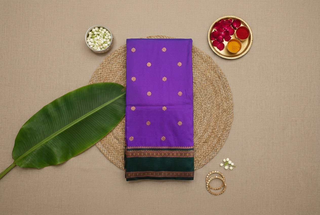 Violet & Green Narayan Peth Soft Silk Saree