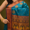 Teal Blue & Copper Paithani Soft Silk Saree
