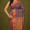 PI 04 Smoky Grey & Red Zari Floral Silk Saree