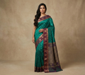 Elegant Bottle Green Resham Silk Saree with Antique Zari Border