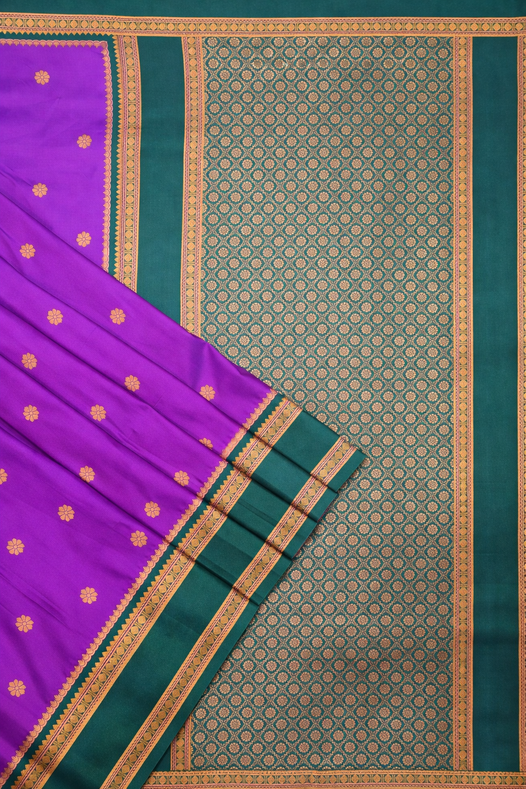 Violet & Green Narayan Peth Soft Silk Saree