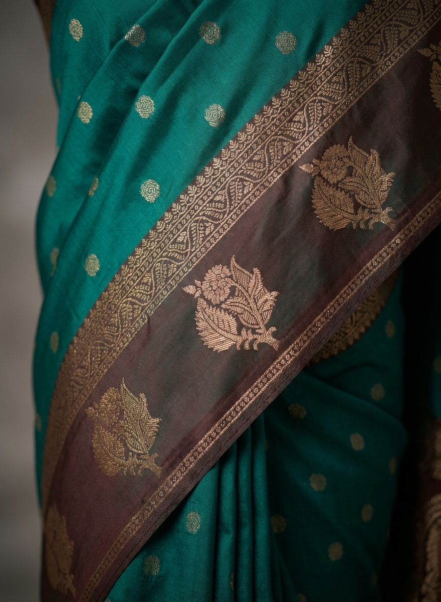 Elegant Bottle Green Resham Silk Saree with Antique Zari Border