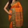 Mustard Orange & Green Paithani Soft Silk Saree