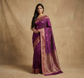 Wine Purple & Red Resham Silk Saree With Traditional Zari Border - No. AA2602