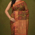 PI 03 Olive Green & Red Zari Floral Silk Saree
