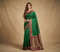 Elegant Bottle Green Resham Silk Saree with Antique Zari Border Round Butta