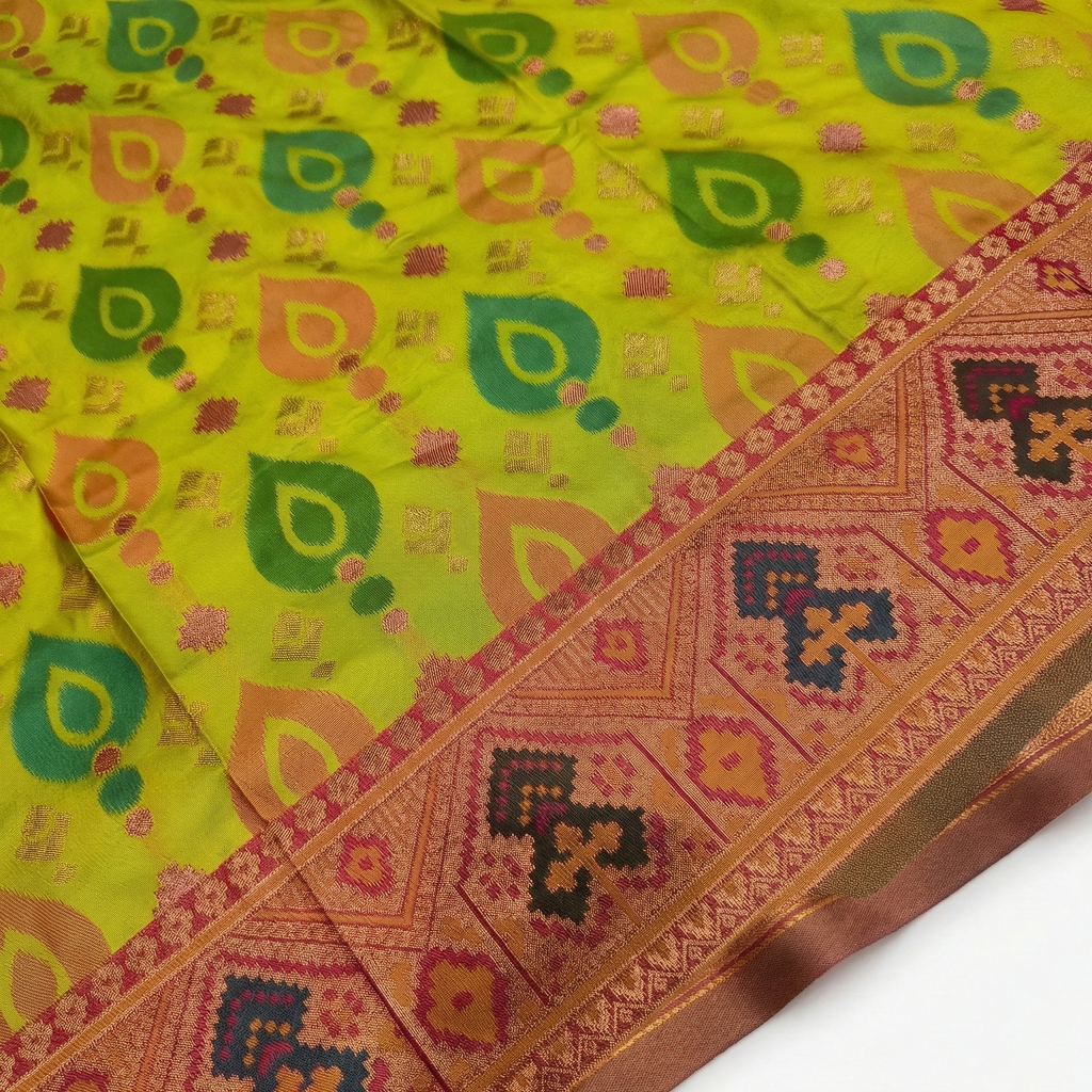 Sunshine Yellow & Gold Pochampally Ikkat Silk Saree