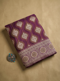 Royal Purple Banarasi Satin Silk Saree with Silver Zari Border
