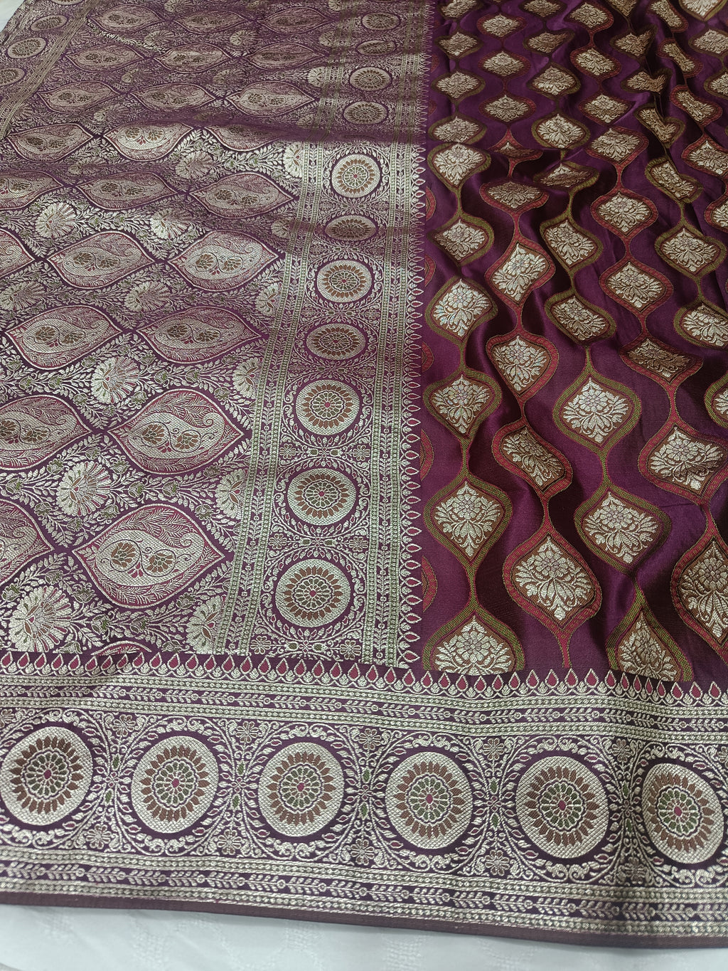 Royal Purple Banarasi Satin Silk Saree with Silver Zari Border