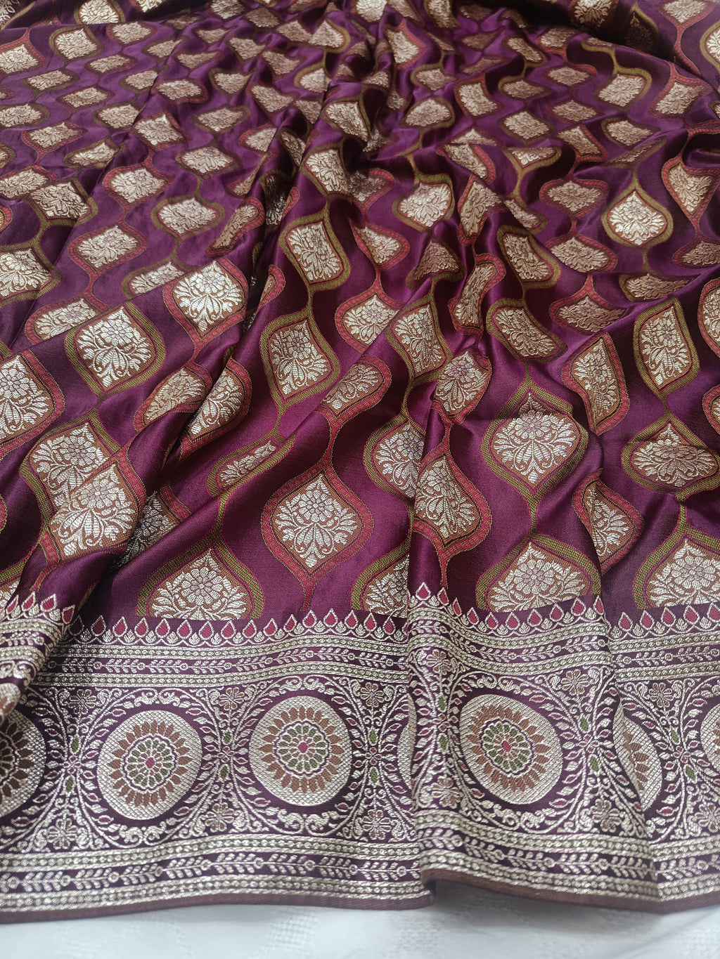 Royal Purple Banarasi Satin Silk Saree with Silver Zari Border