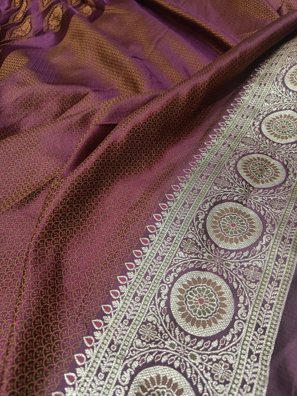 Royal Purple Banarasi Satin Silk Saree with Silver Zari Border