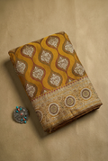 Mustard Yellow Banarasi Satin Silk Saree with Traditional Circular Zari Border