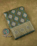 Olive Green Banarasi Satin Silk Saree with Artistic Zari Motifs