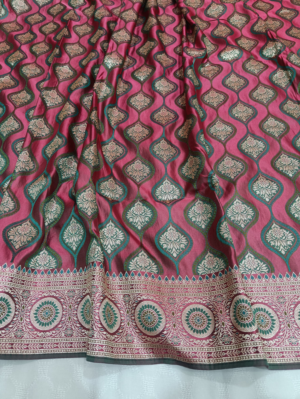 Wine Maroon Banarasi Satin Silk Saree with Grand Ornamental Border