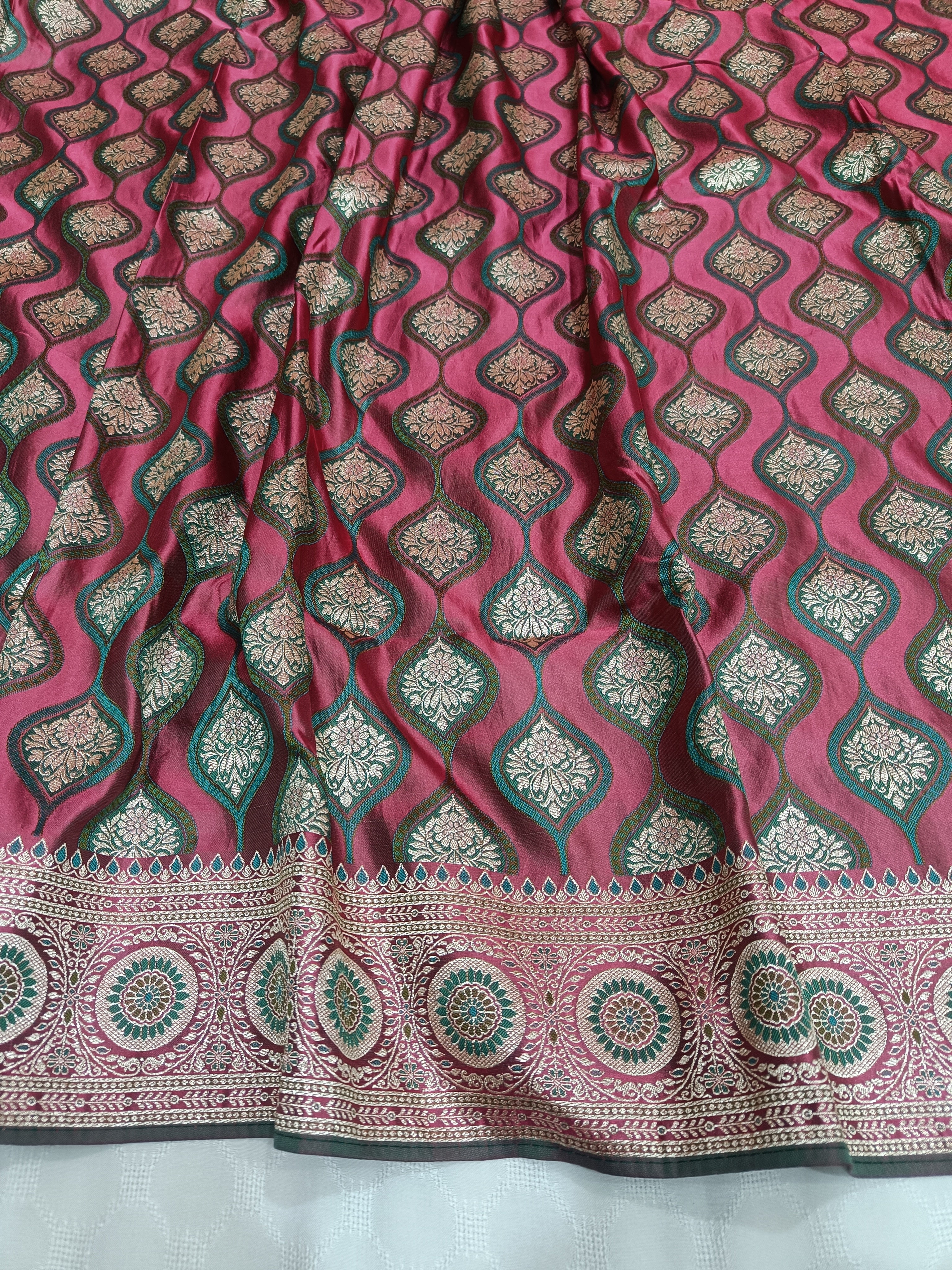 Wine Maroon Banarasi Satin Silk Saree with Grand Ornamental Border