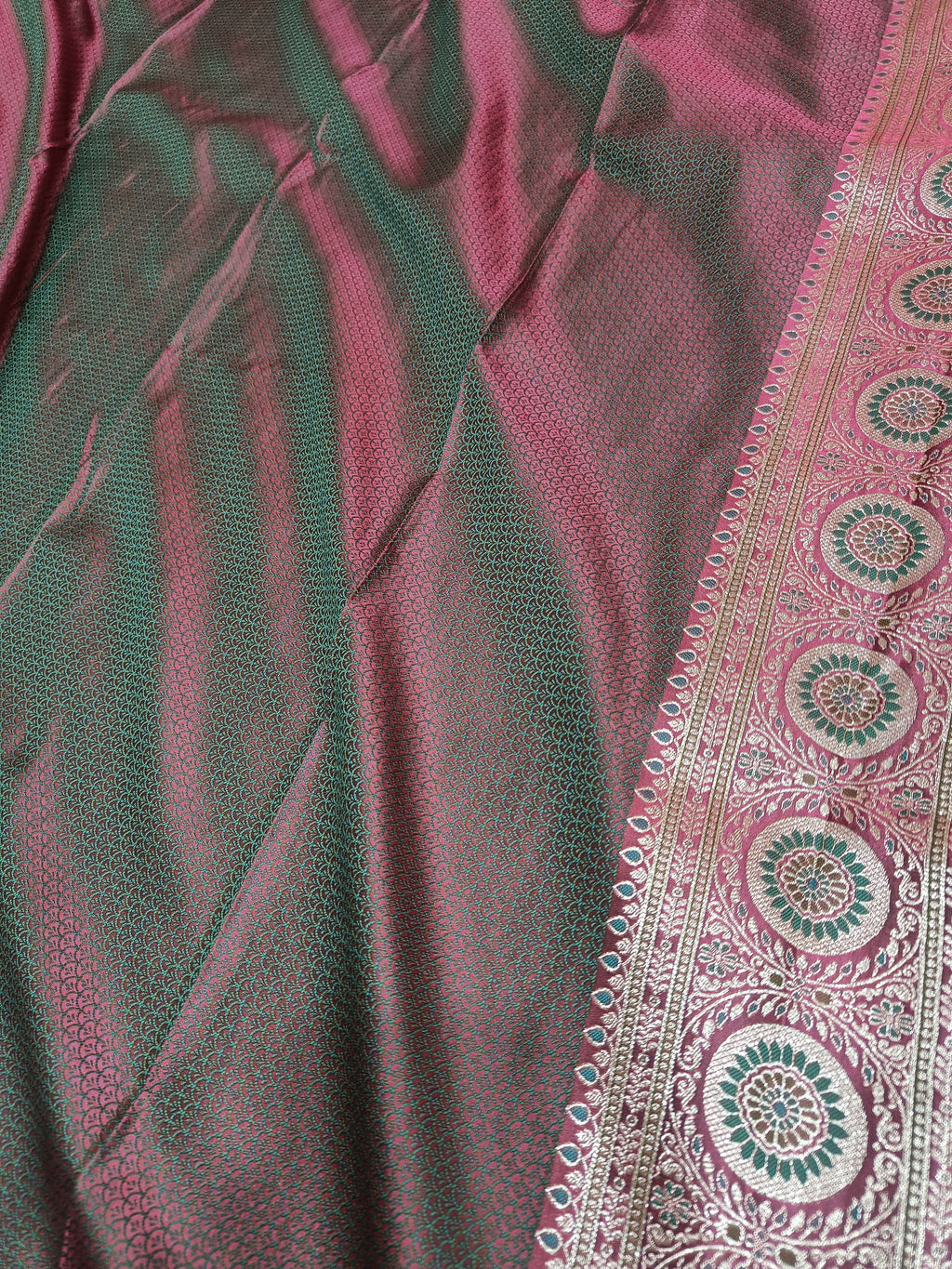 Wine Maroon Banarasi Satin Silk Saree with Grand Ornamental Border