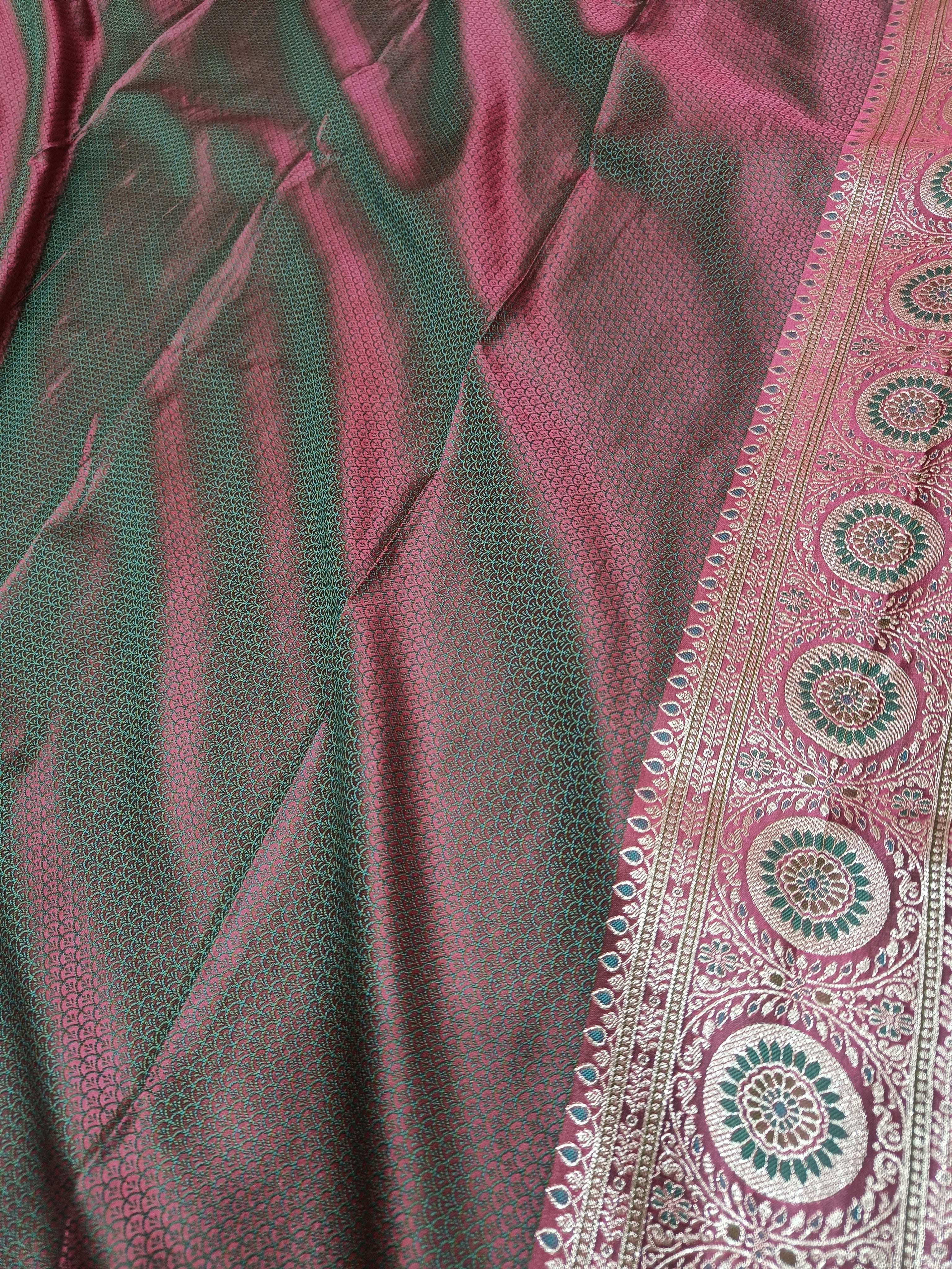 Wine Maroon Banarasi Satin Silk Saree with Grand Ornamental Border
