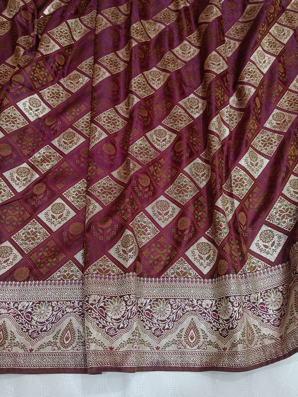 Plum Purple Banarasi Satin Silk Saree with Classic Floral Weaving