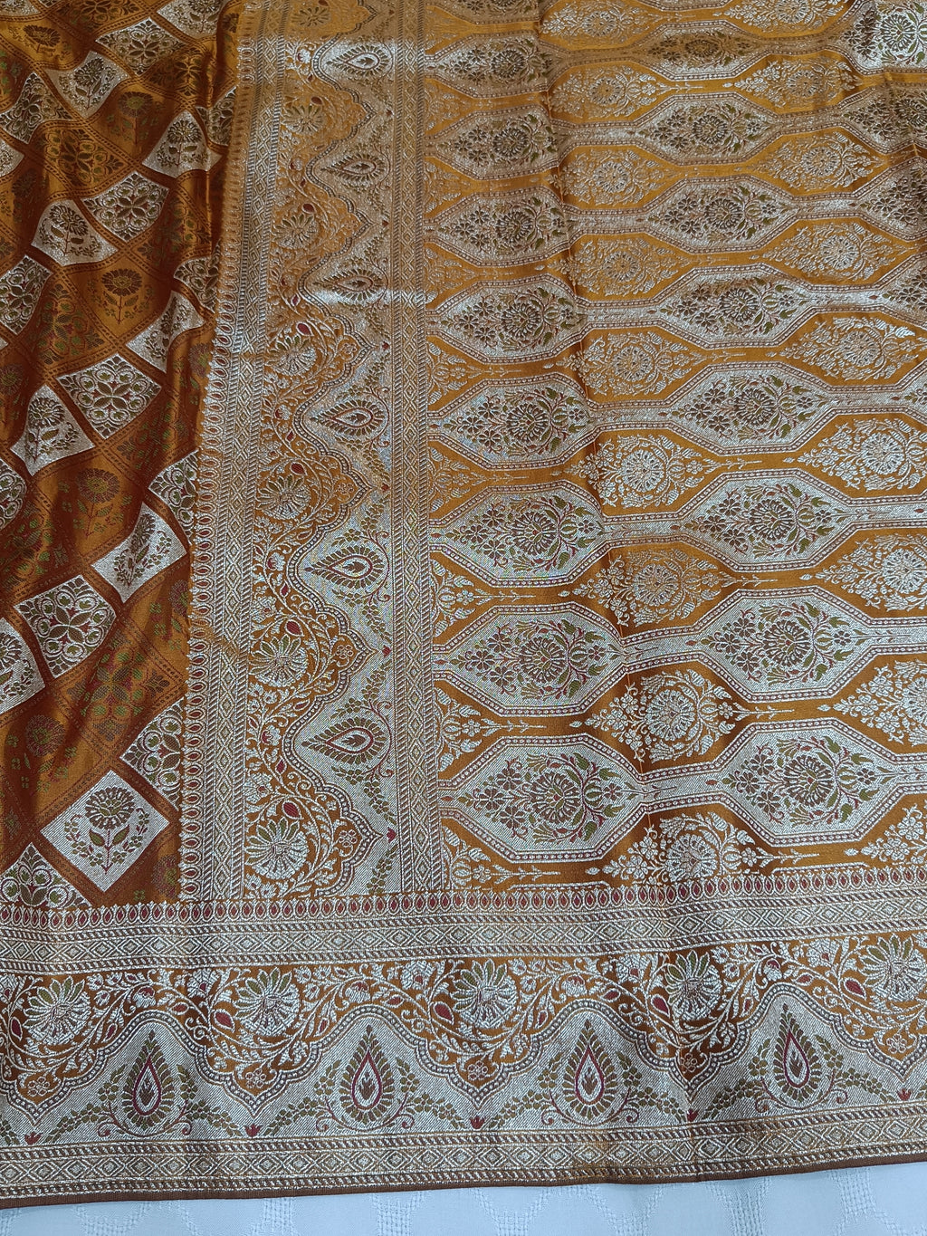 Golden Mustard Banarasi Satin Silk Saree with Heritage Inspired Zari Border