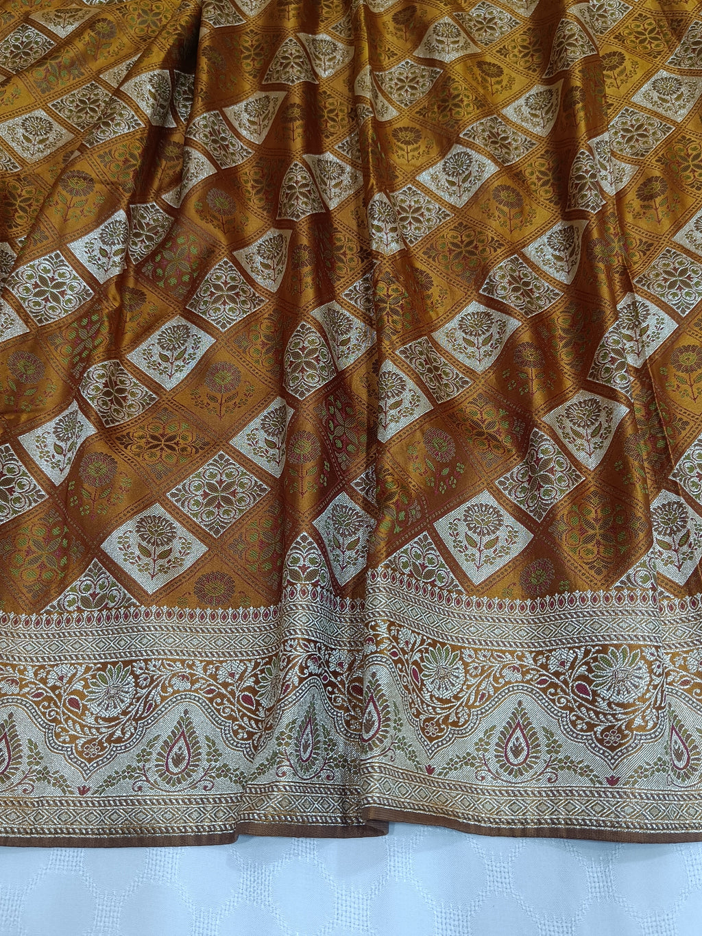 Golden Mustard Banarasi Satin Silk Saree with Heritage Inspired Zari Border