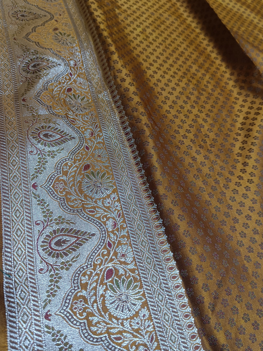 Golden Mustard Banarasi Satin Silk Saree with Heritage Inspired Zari Border