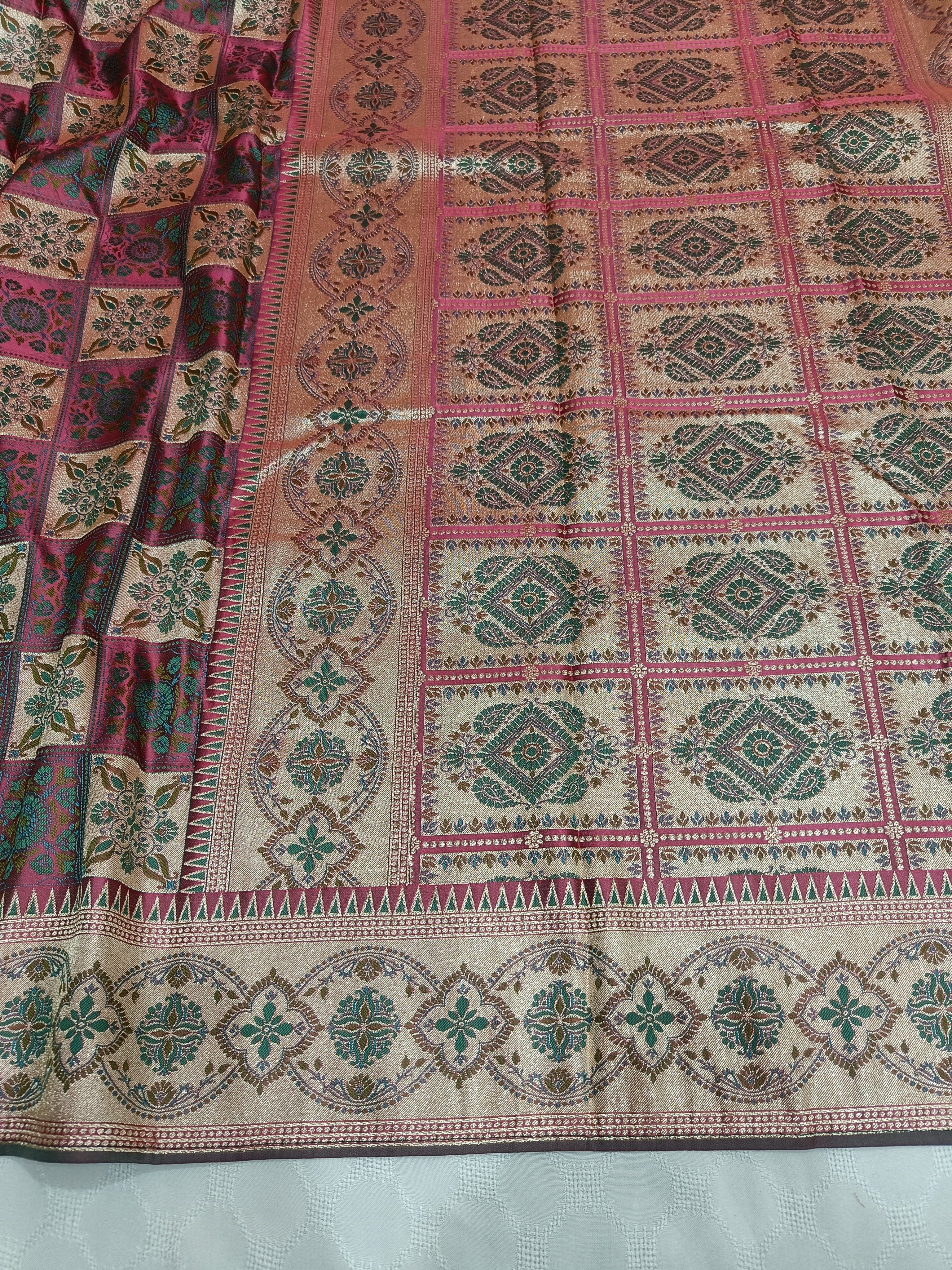 Rani Pink Banarasi Satin Silk Saree with Rich Woven Pallu