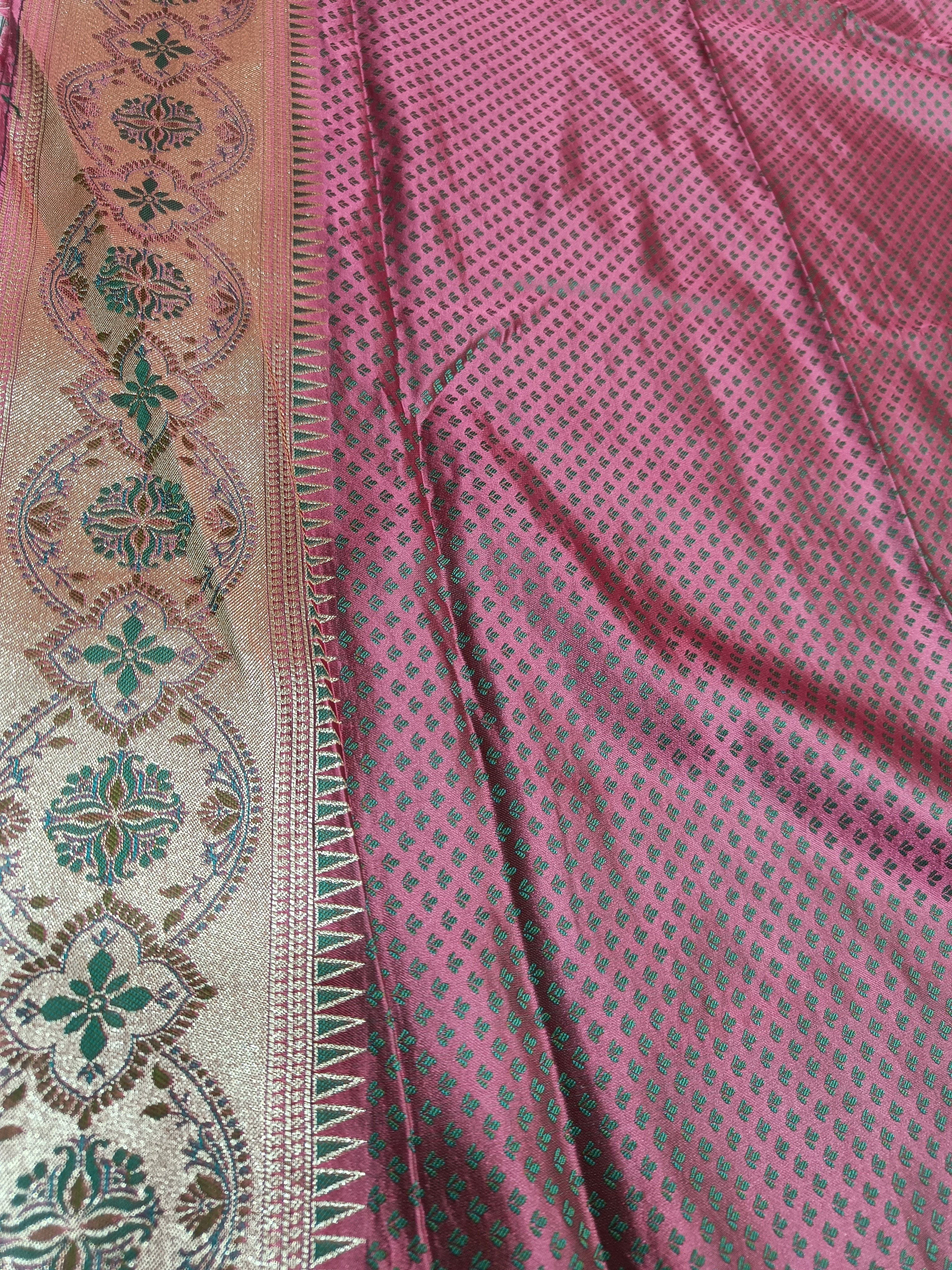 Rani Pink Banarasi Satin Silk Saree with Rich Woven Pallu
